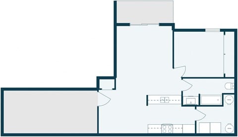 Floor plan for 1 bed, 1 bath, 708 sqft